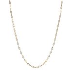 The Paper Clip 2 necklace is a gold-filled chain. It is used for layering with other necklaces.