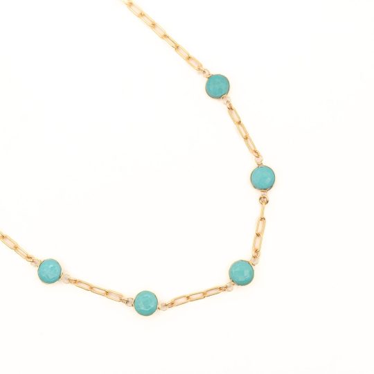 handmade 14k gold plated green chalcedony gemstone necklace on link chain
