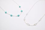 handmade sterling silver plated moonstone and turquoise gemstone necklace on link chain