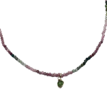 Multicolored tourmaline gemstone necklace with green tourmaline pendant