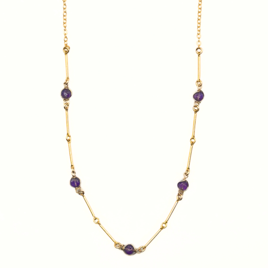 14K Gold Filled Solstice Necklace with 5 gemstones spaced evenly along the chain