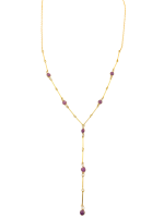 Gold Y shaped Necklace with Ruby Gemstones